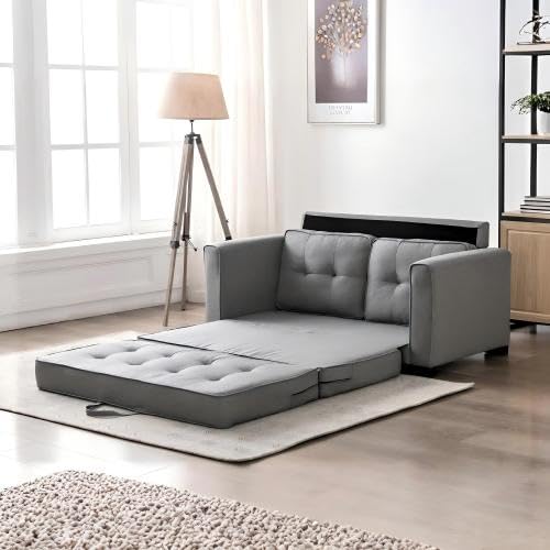 Convertible Sofa Bed Tufted Sleeper Loveseat with Wood Frame O673843