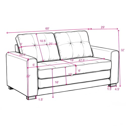 Convertible Sofa Bed Tufted Sleeper Loveseat with Wood Frame O673843