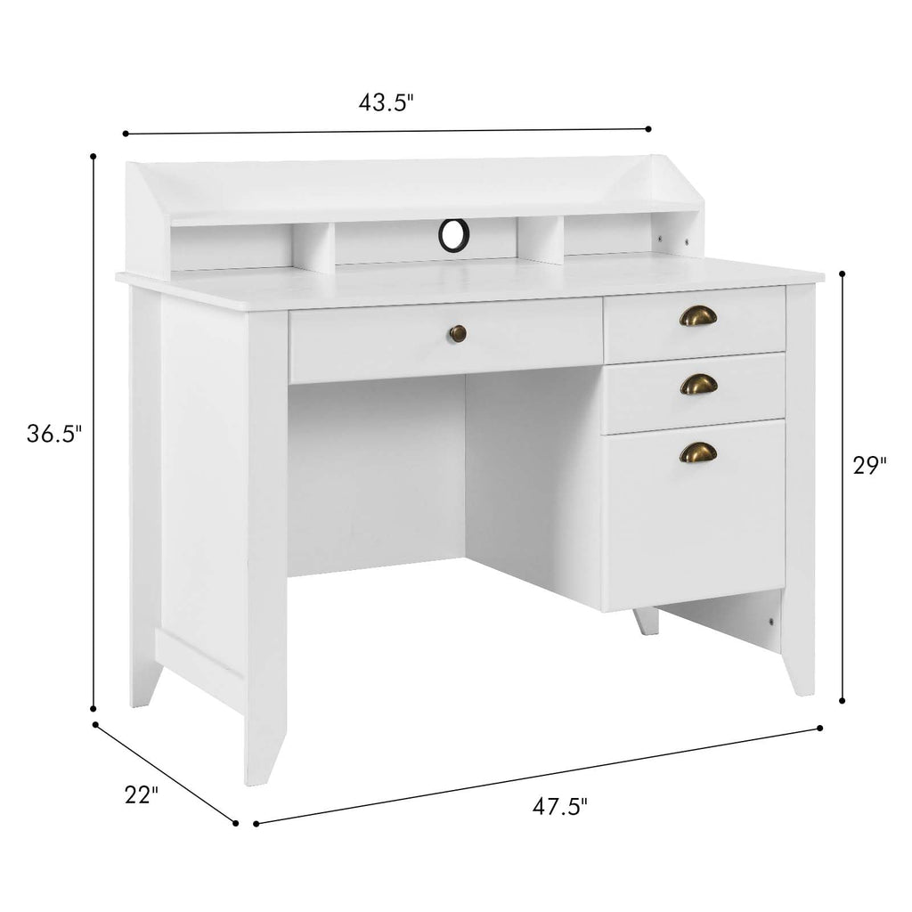 White Computer Desk with Drawers and Hutch S228