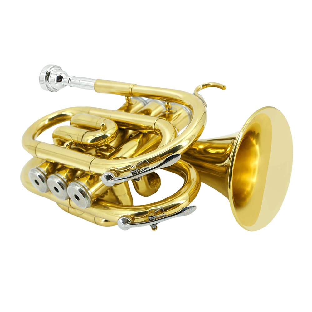 Pocket Trumpet Mini Brass Instrument with 7C Mouthpiece & Case X1304