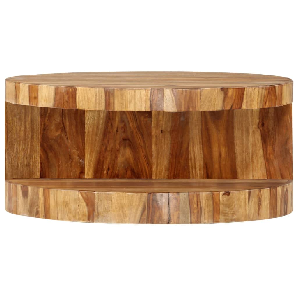 Solid Sheesham Wood Round Coffee Table 25.6 in Diameter Polished Finish L269401