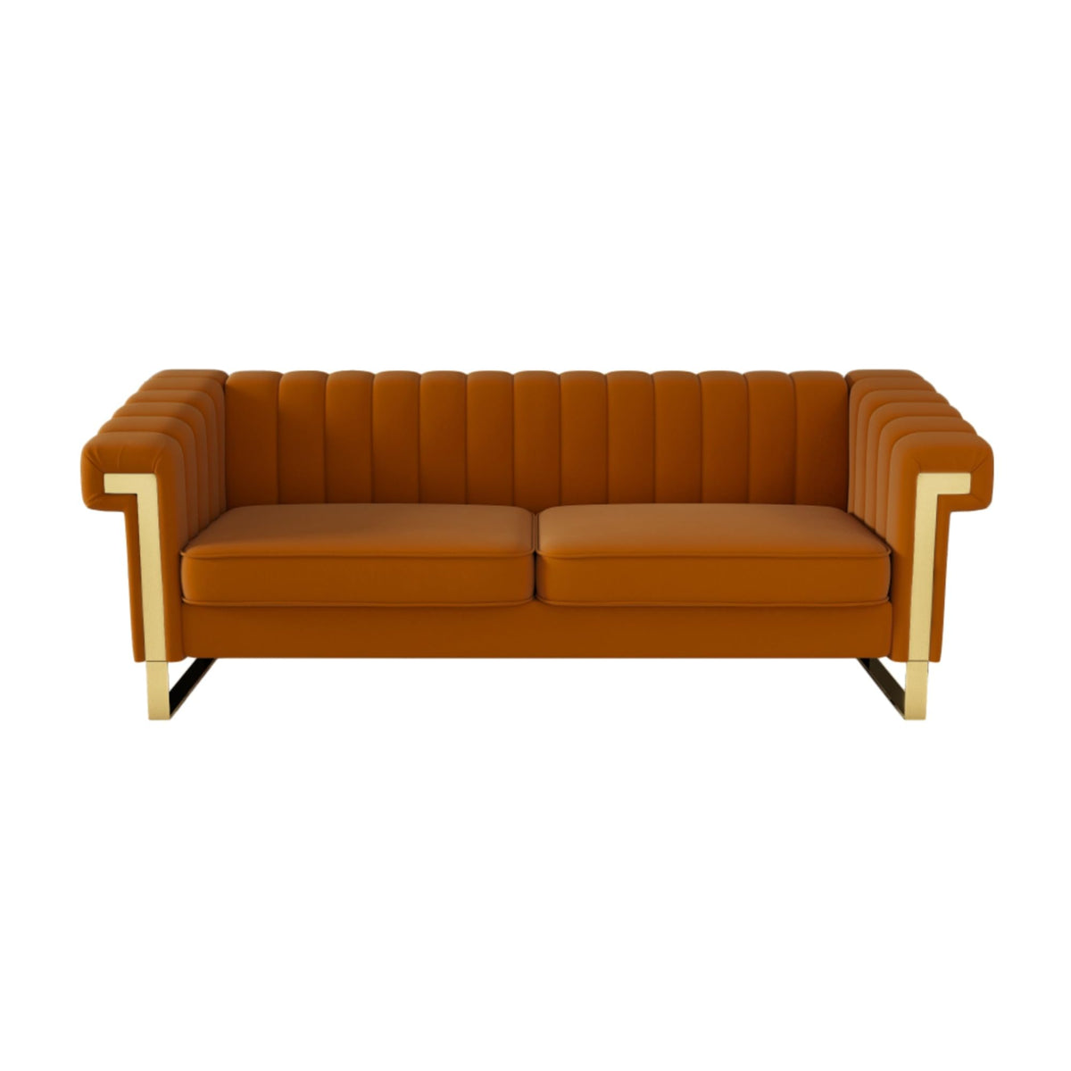 Orange Velvet Channel Tufted Sofa with Gold Metal Legs M734