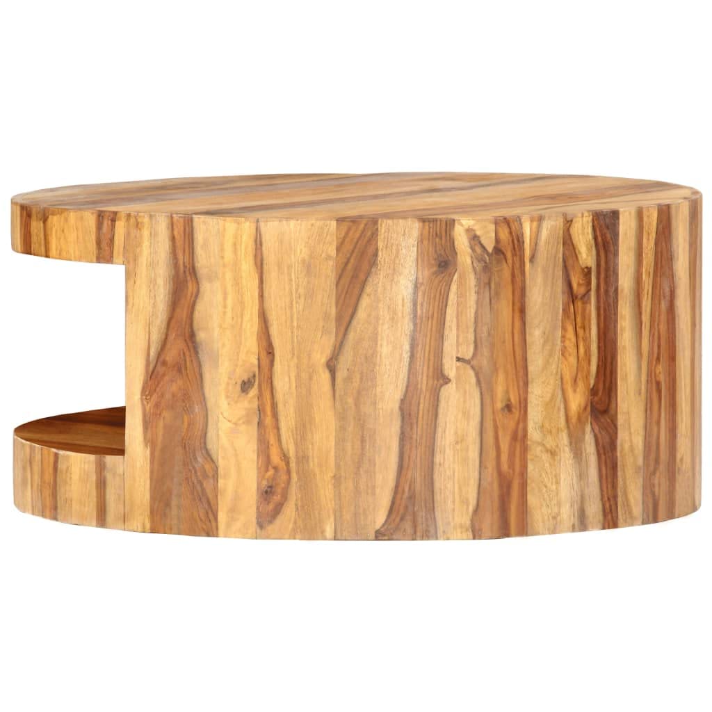 25.6"x11.8" Solid Sheesham Wood Round Coffee Table with Storage I229