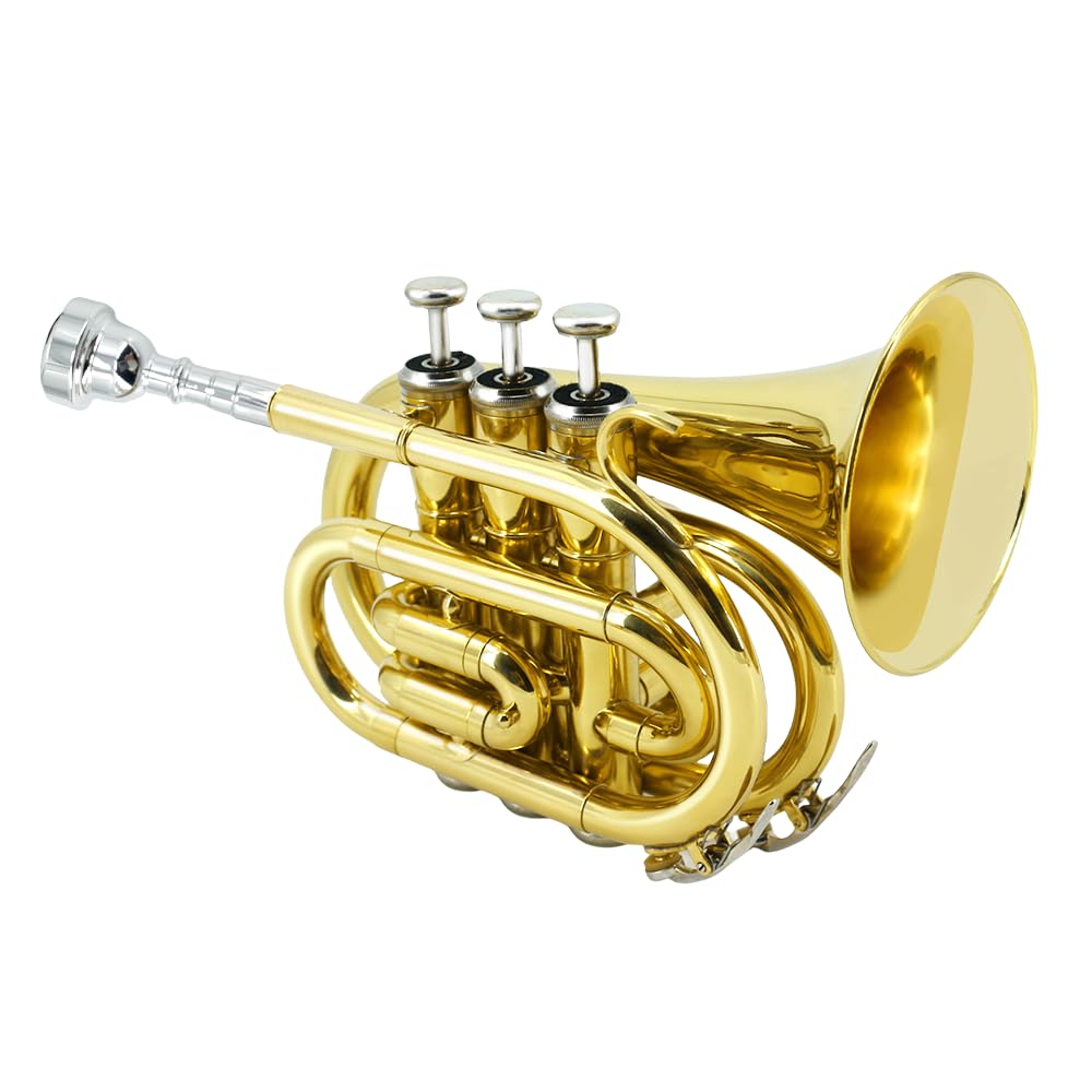 Pocket Trumpet Mini Brass Instrument with 7C Mouthpiece & Case X1304
