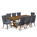 9-Piece Acacia Wood Dining Table Set with Faux Leather Chairs R84304