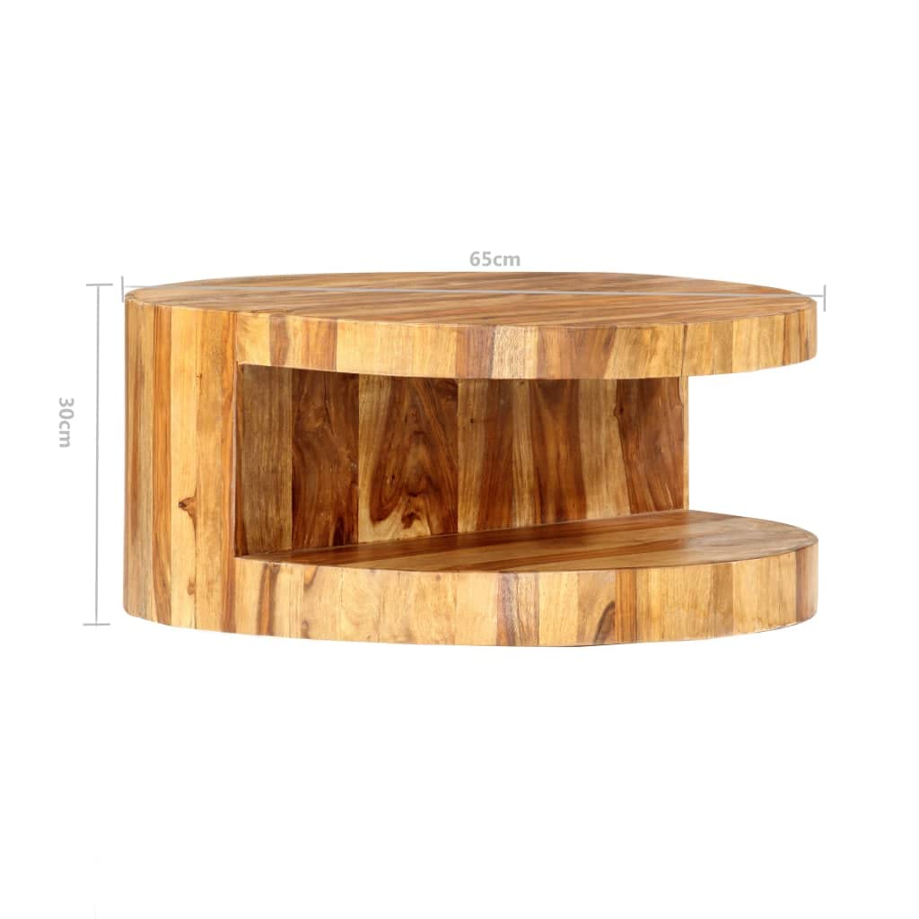 25.6"x11.8" Solid Sheesham Wood Round Coffee Table with Storage I229