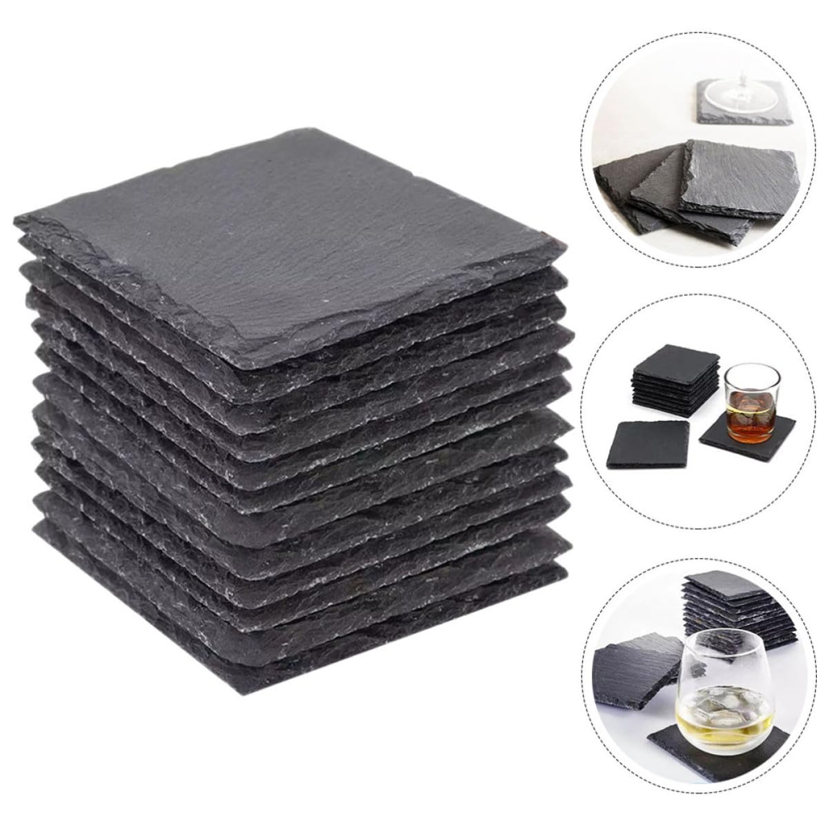 12 Pc Natural Stone Coasters with Non Slip Bottom S744367