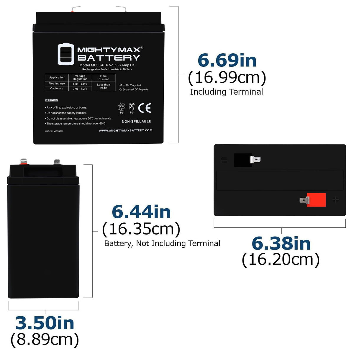 6 Volt 36 AH Rechargeable SLA AGM Battery 4 Pack J512