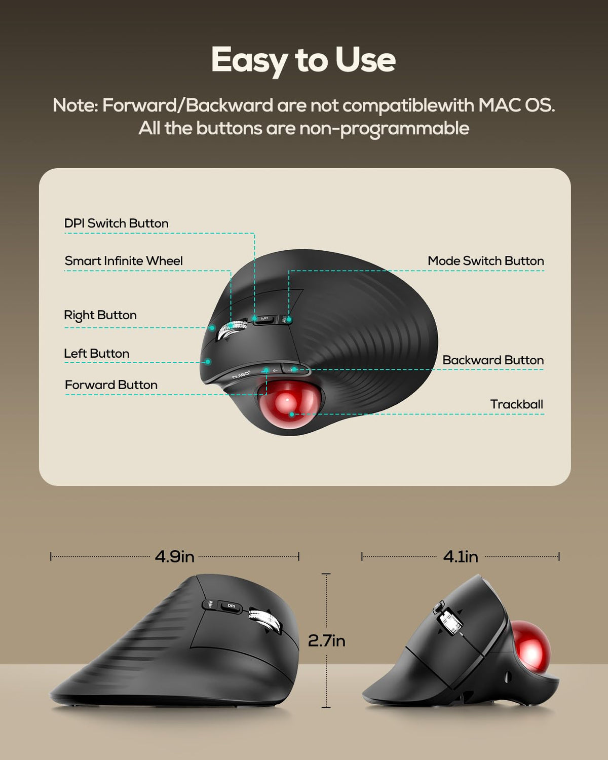 Wireless Ergonomic Vertical Trackball Mouse G348461