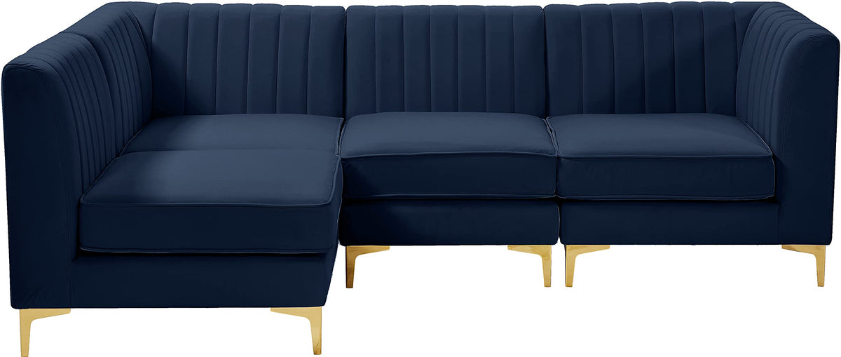 Navy Velvet Modular Sectional with Deep Channel Tufting Q48252