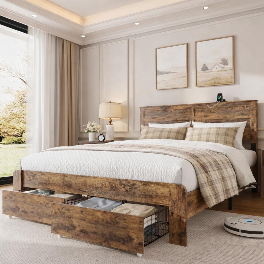 Queen Size Wooden Bed Frame with Storage Drawers A234142