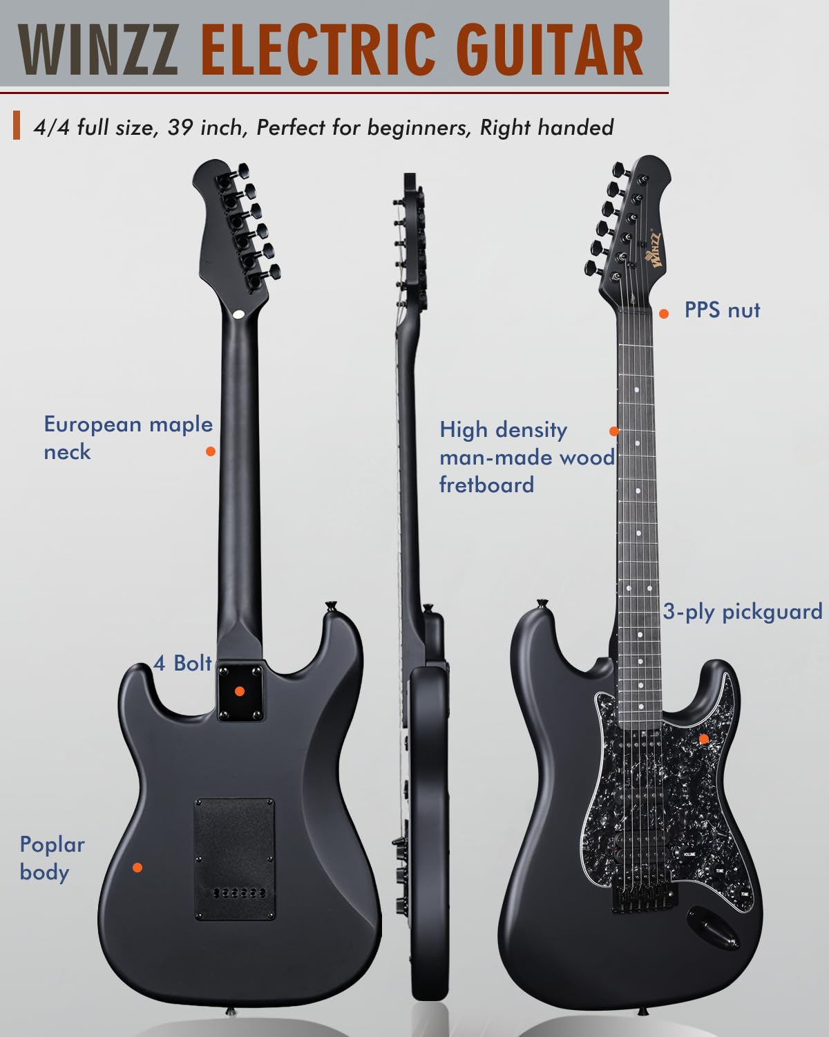 Full Size HSS Electric Guitar with 12 Accessories Q18604