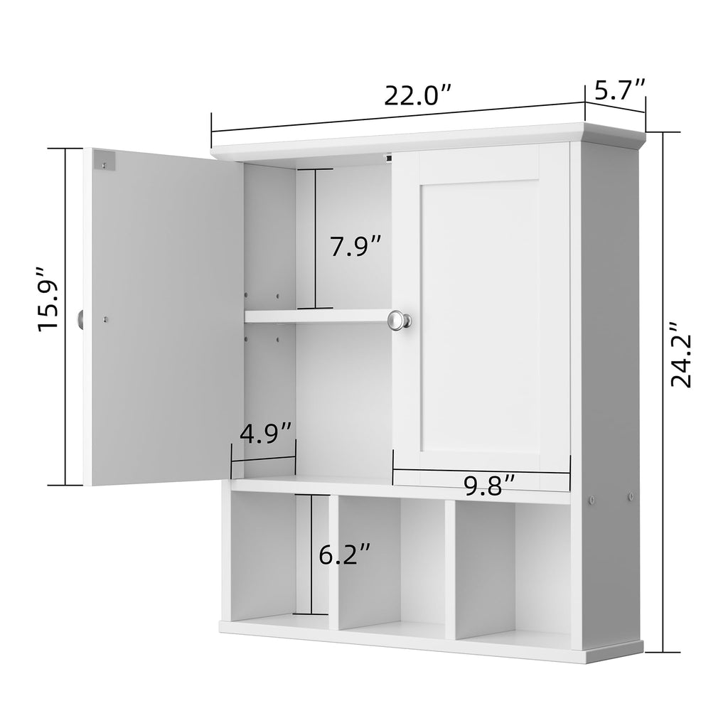 Wall Mounted White Medicine Cabinet with Adjustable Shelf H1616