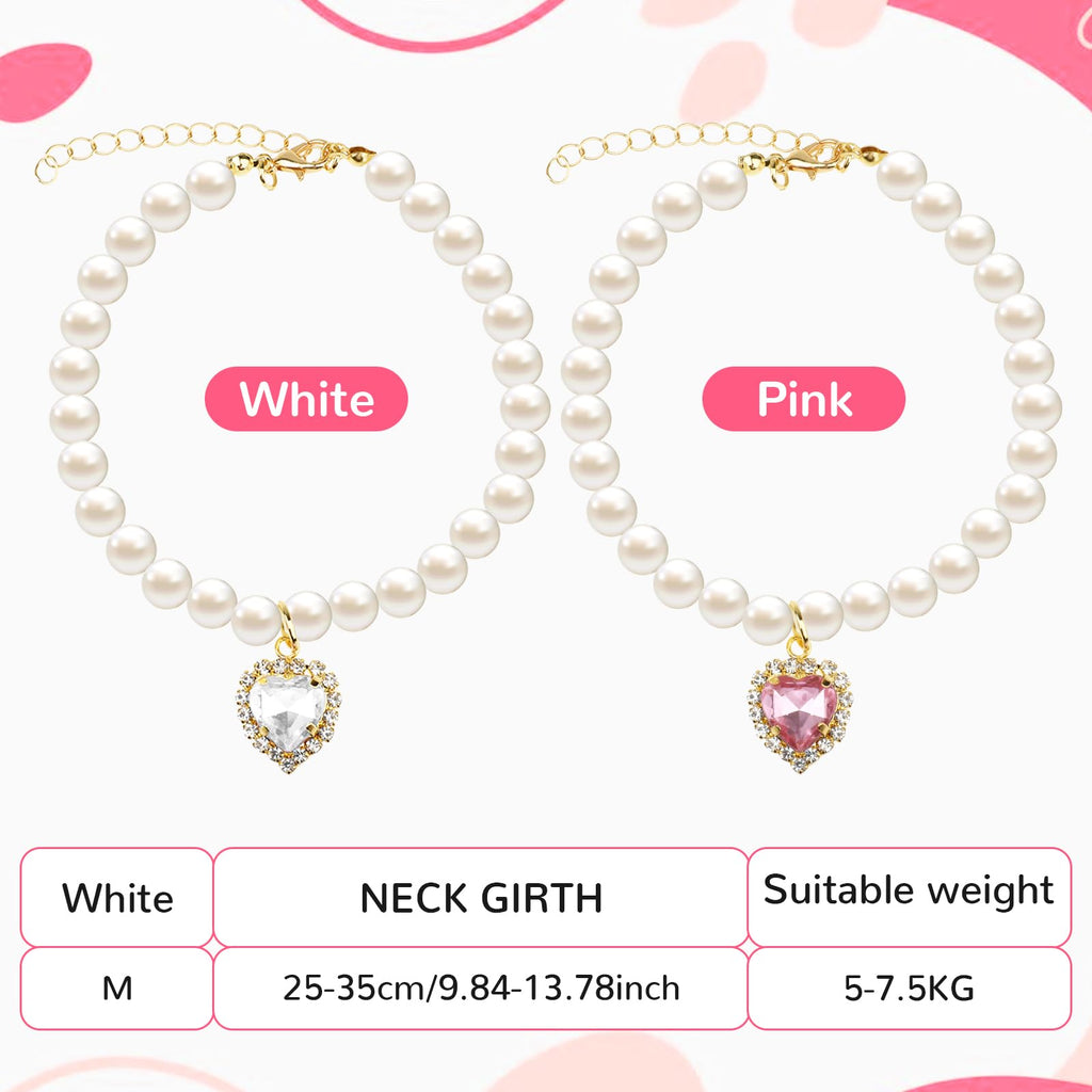 Pink White Pearl Cat Dog Collar A4215