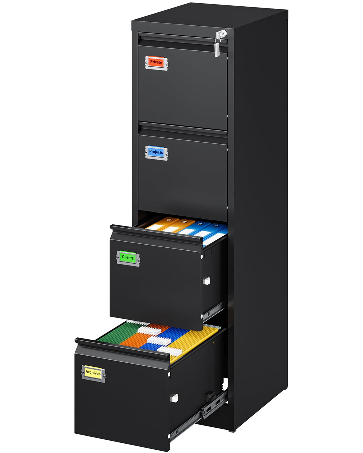 Black 4 Drawer Metal File Cabinet with Lock S591