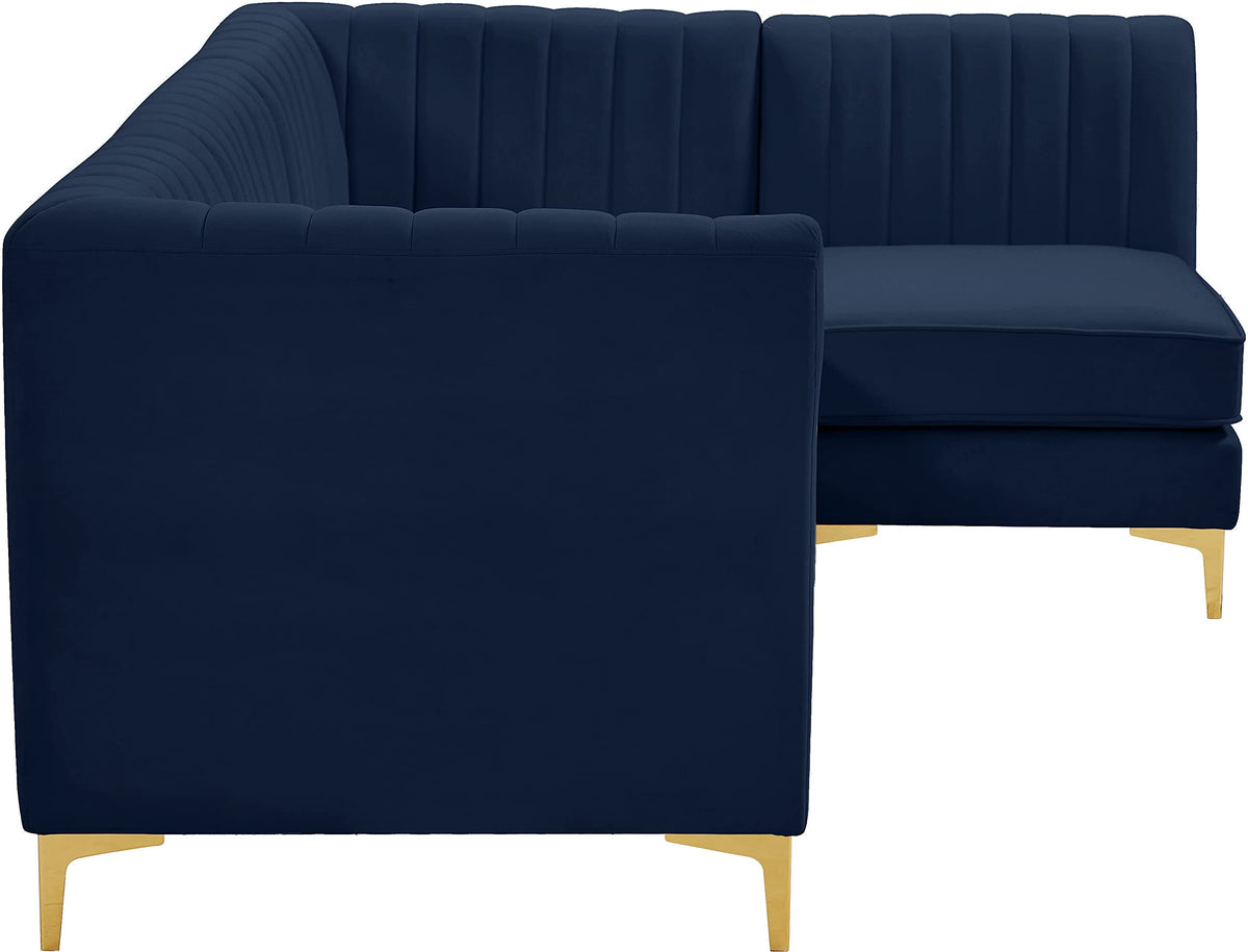 Navy Velvet Modular Sectional with Deep Channel Tufting Q48252