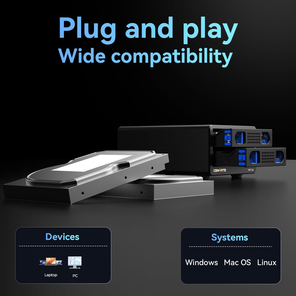 Aluminum 2 Bay Hard Drive Enclosure with Cooling Fan B466