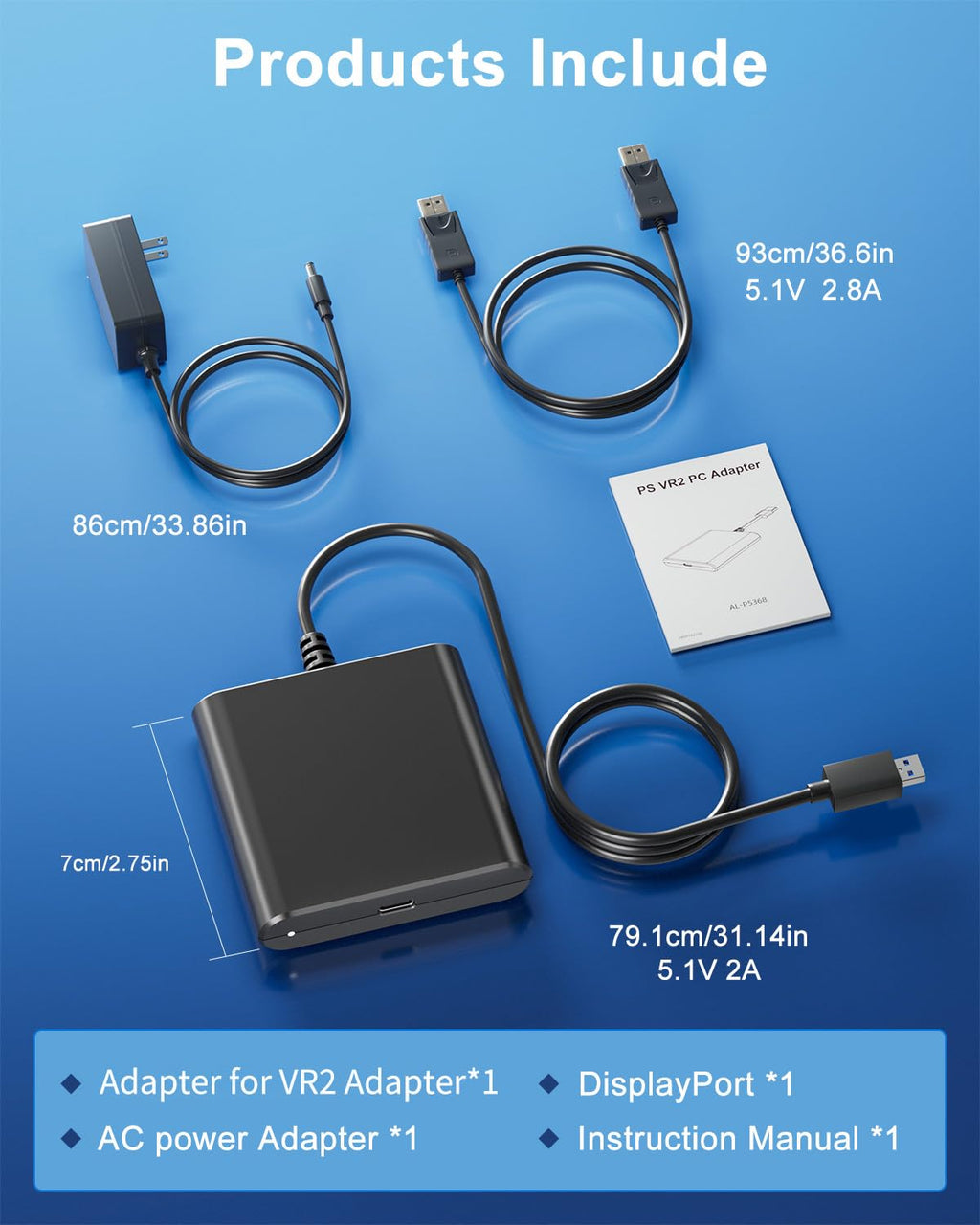 Adapter for VR2 with DP 1.4 Cable & 15W AC Power Supply F51915