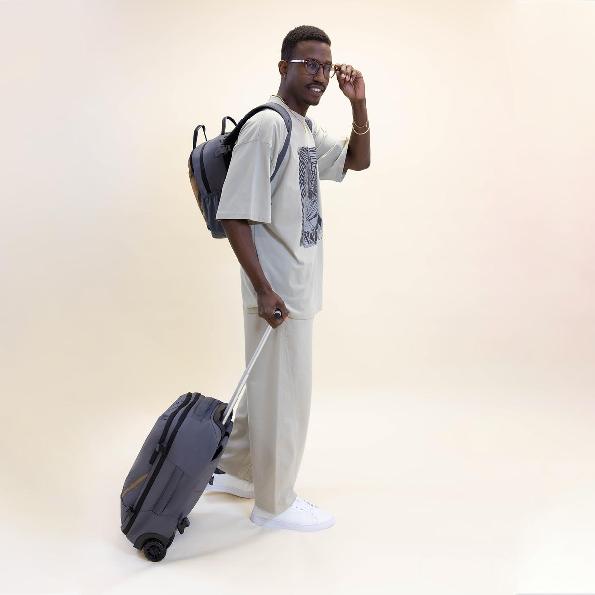 Rolling Backpack with Wheels 43L Dark Grey with Waist Pack Black I1217
