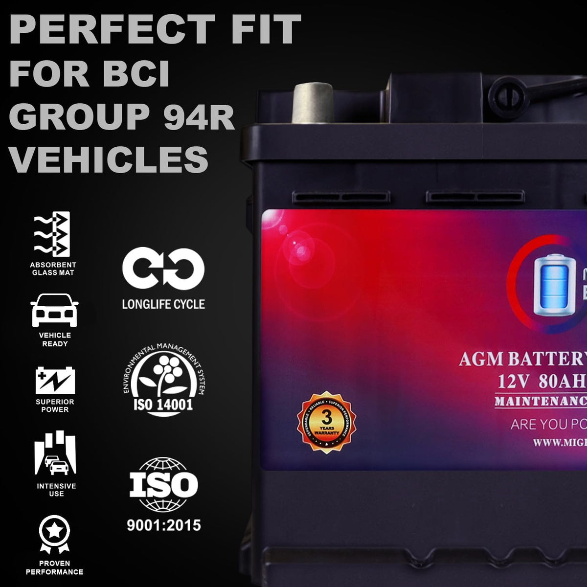 12V 80AH 850 CCA Replacement Battery H17092