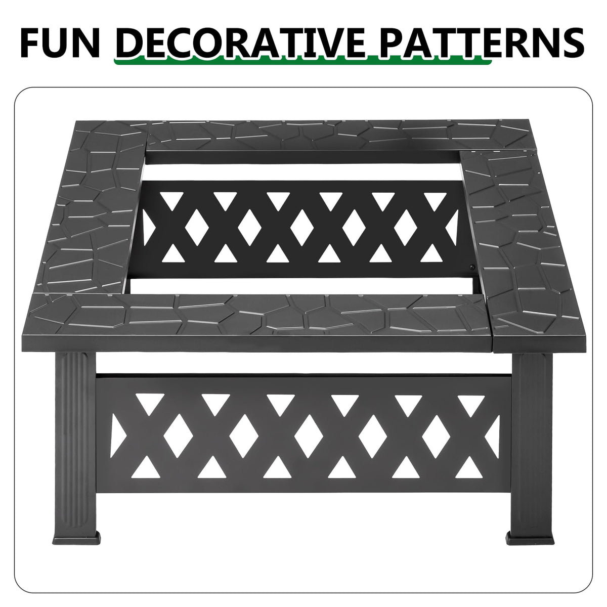 32 Inch Square Wood Burning Fire Pit Table with Spark Screen and Fire Poker B2923