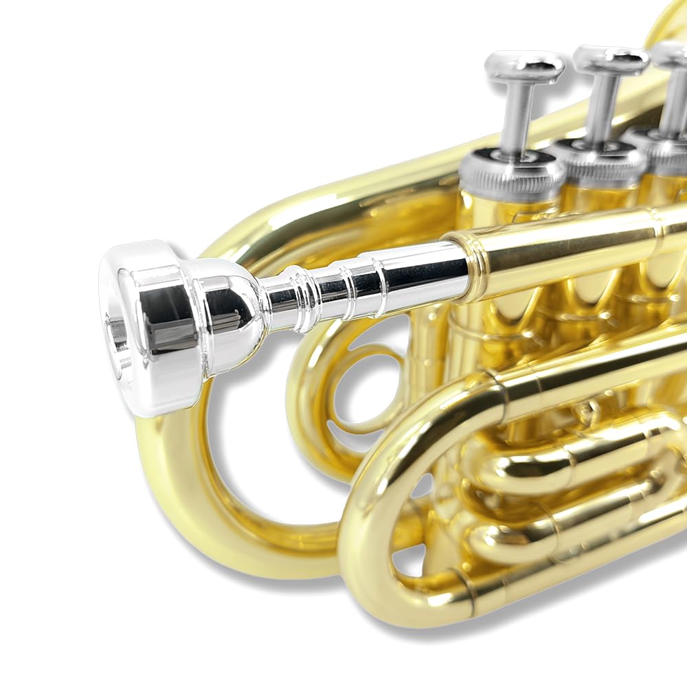 Pocket Trumpet Mini Brass Instrument with 7C Mouthpiece & Case X1304