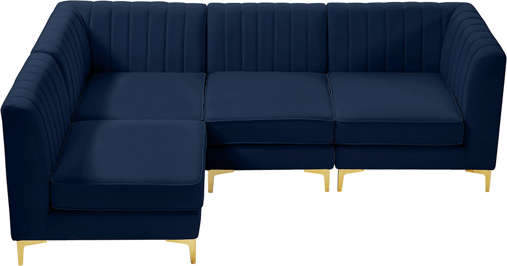Navy Velvet Modular Sectional with Deep Channel Tufting Q48252
