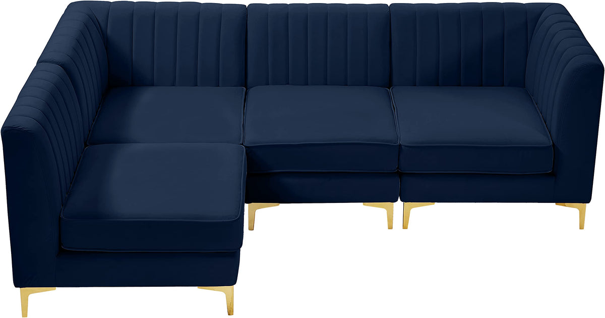 Navy Velvet Modular Sectional with Deep Channel Tufting Q48252