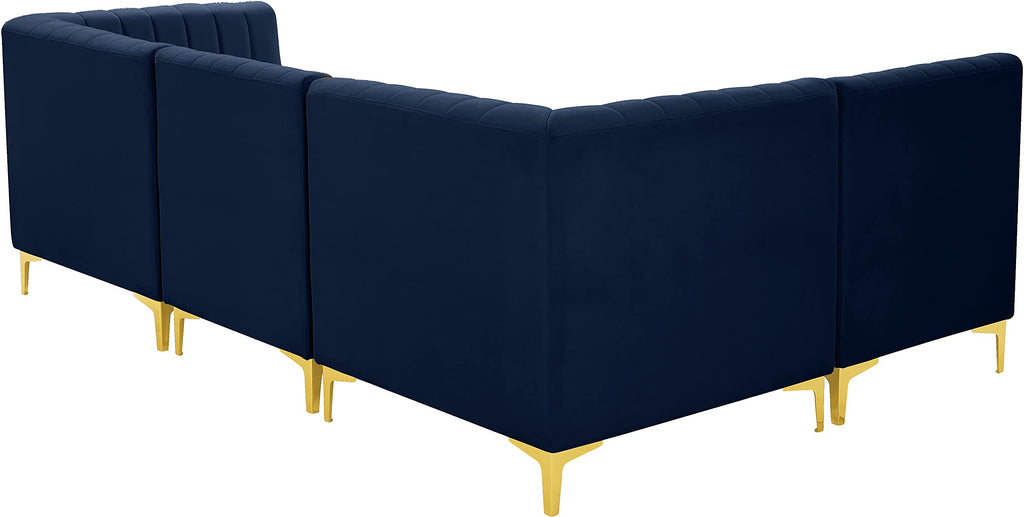 Navy Velvet Modular Sectional with Deep Channel Tufting Q48252
