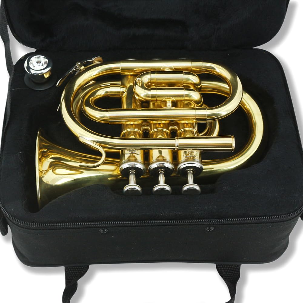 Pocket Trumpet Mini Brass Instrument with 7C Mouthpiece & Case X1304