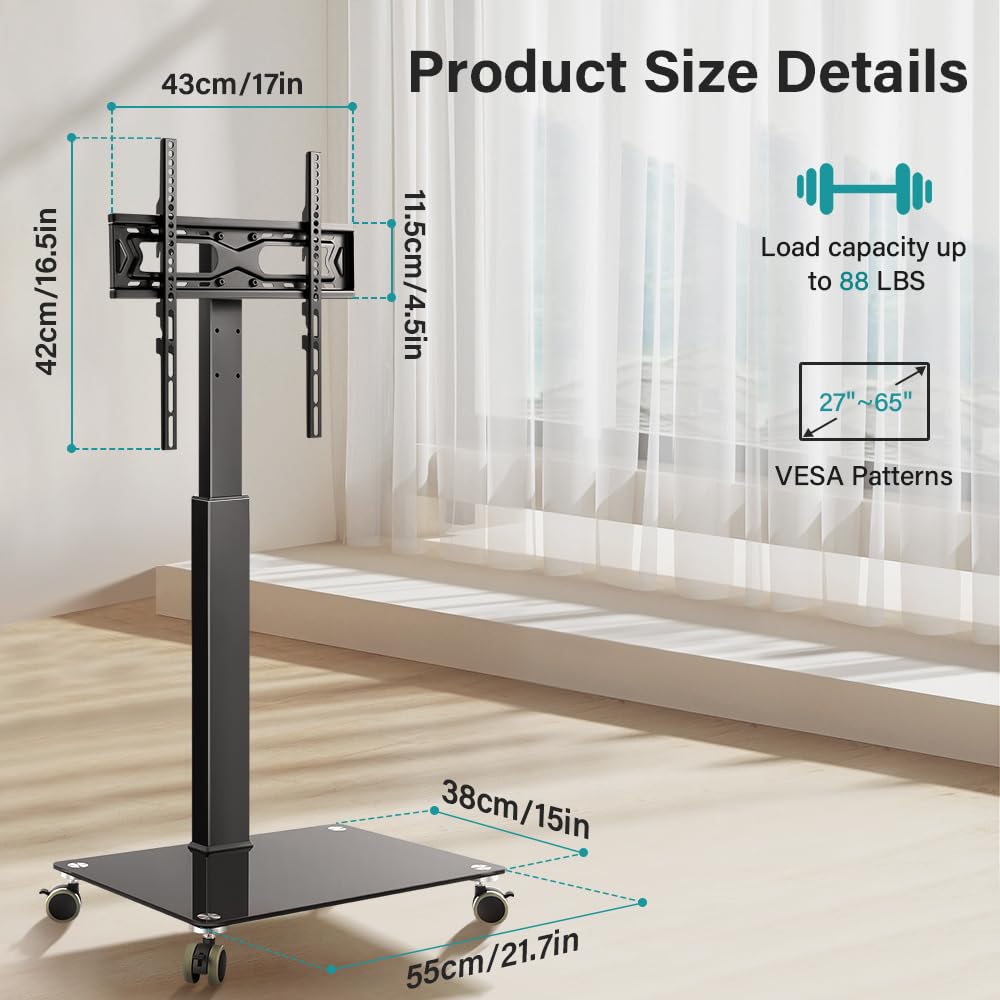 Black Mobile TV Stand with Wheels U3033