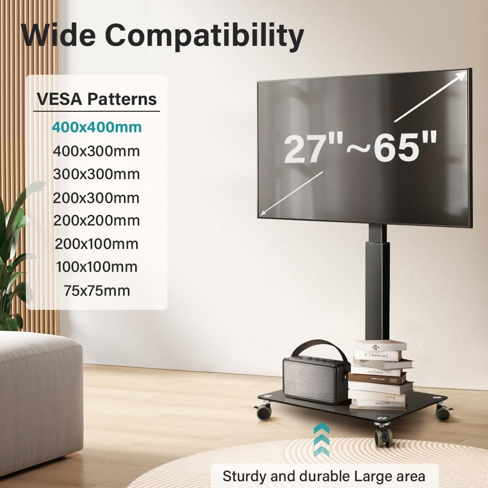 Black Mobile TV Stand with Wheels U3033