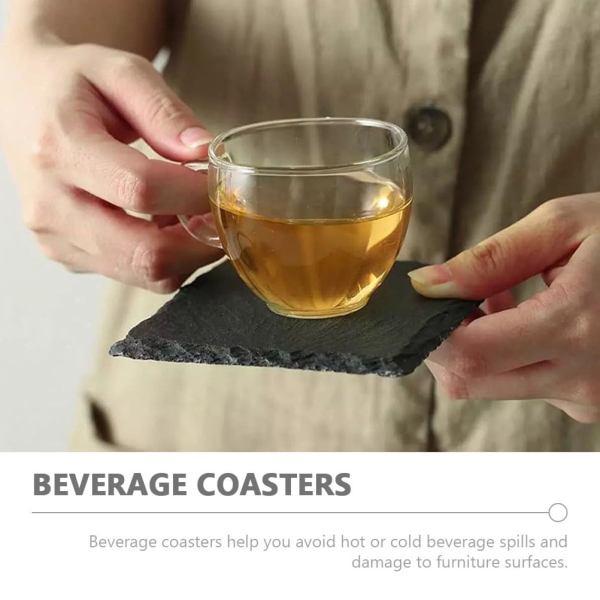 12 Pc Natural Stone Coasters with Non Slip Bottom S744367