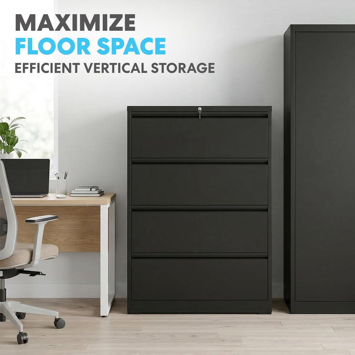 4 Drawer Black Metal File Cabinet with Lock S33777