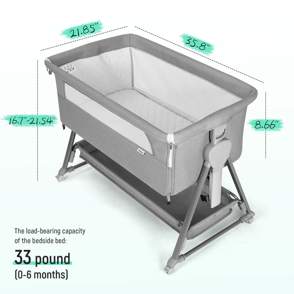 Baby Bassinet with 7 Adjustable Height, Breathable Mesh & Mattress S586