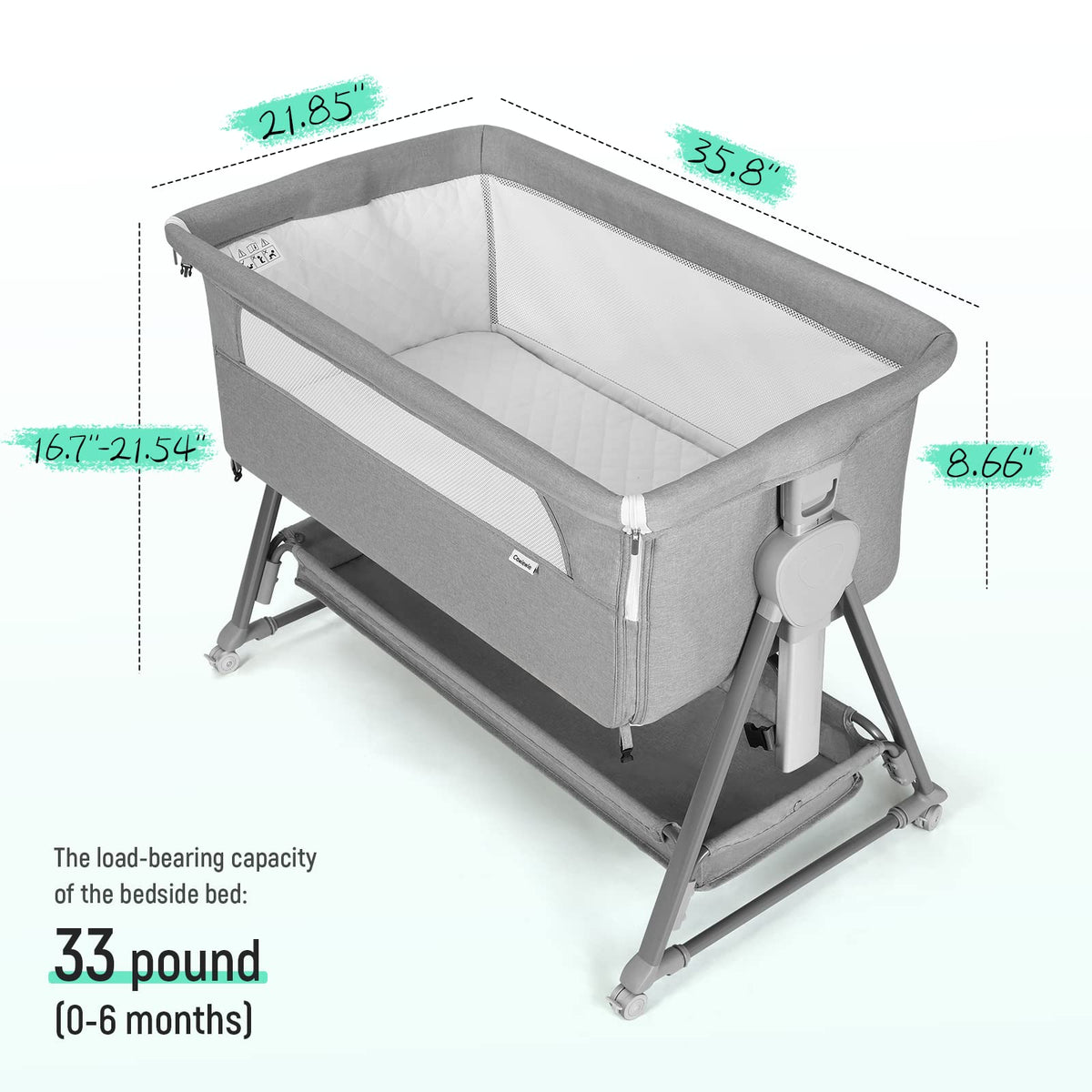 Baby Bassinet with 7 Adjustable Height, Breathable Mesh & Mattress S586