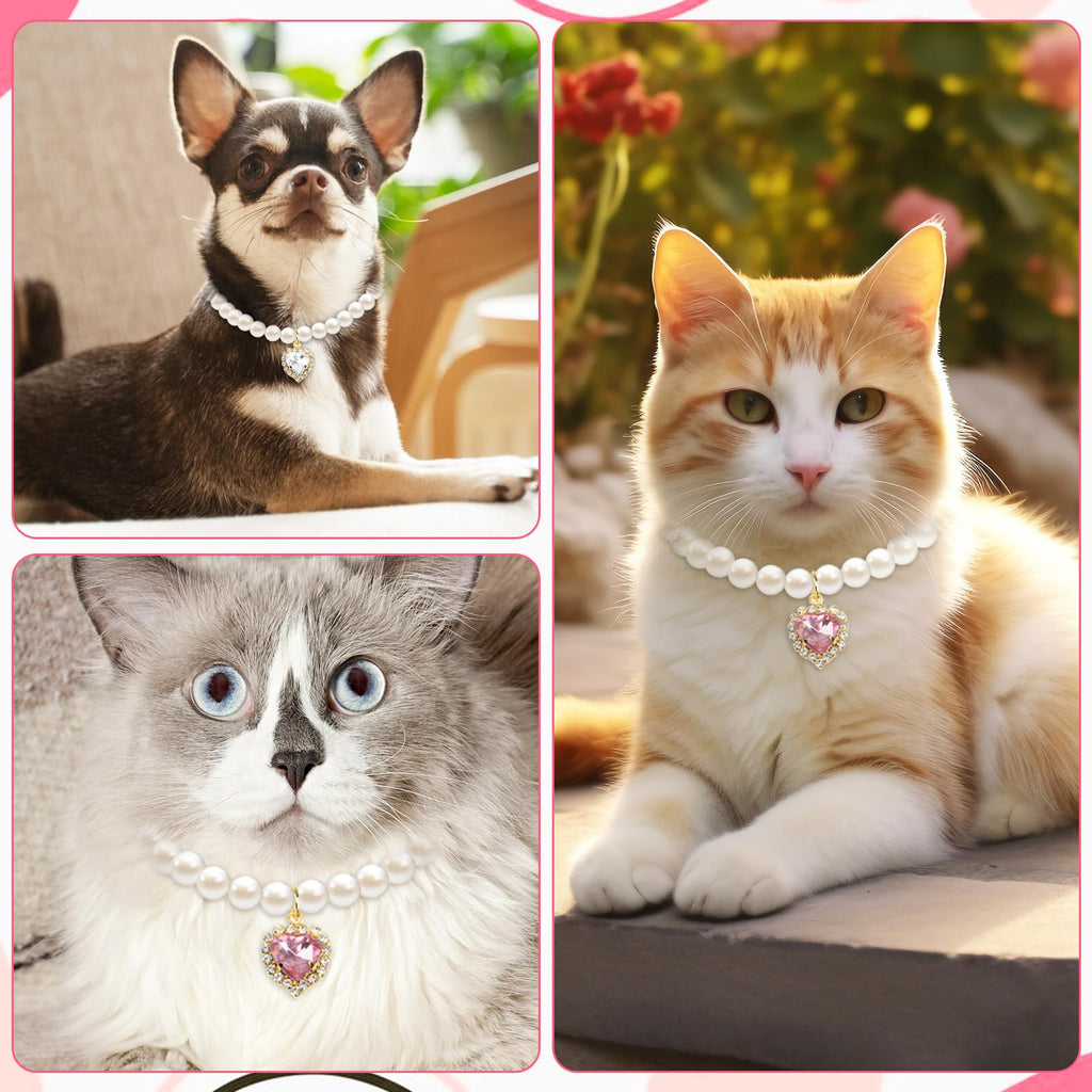 Pink White Pearl Cat Dog Collar A4215
