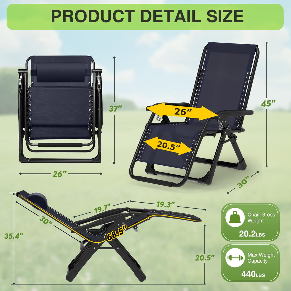 Zero Gravity Reclining Camping Chair Set of 2 with Cushion C269