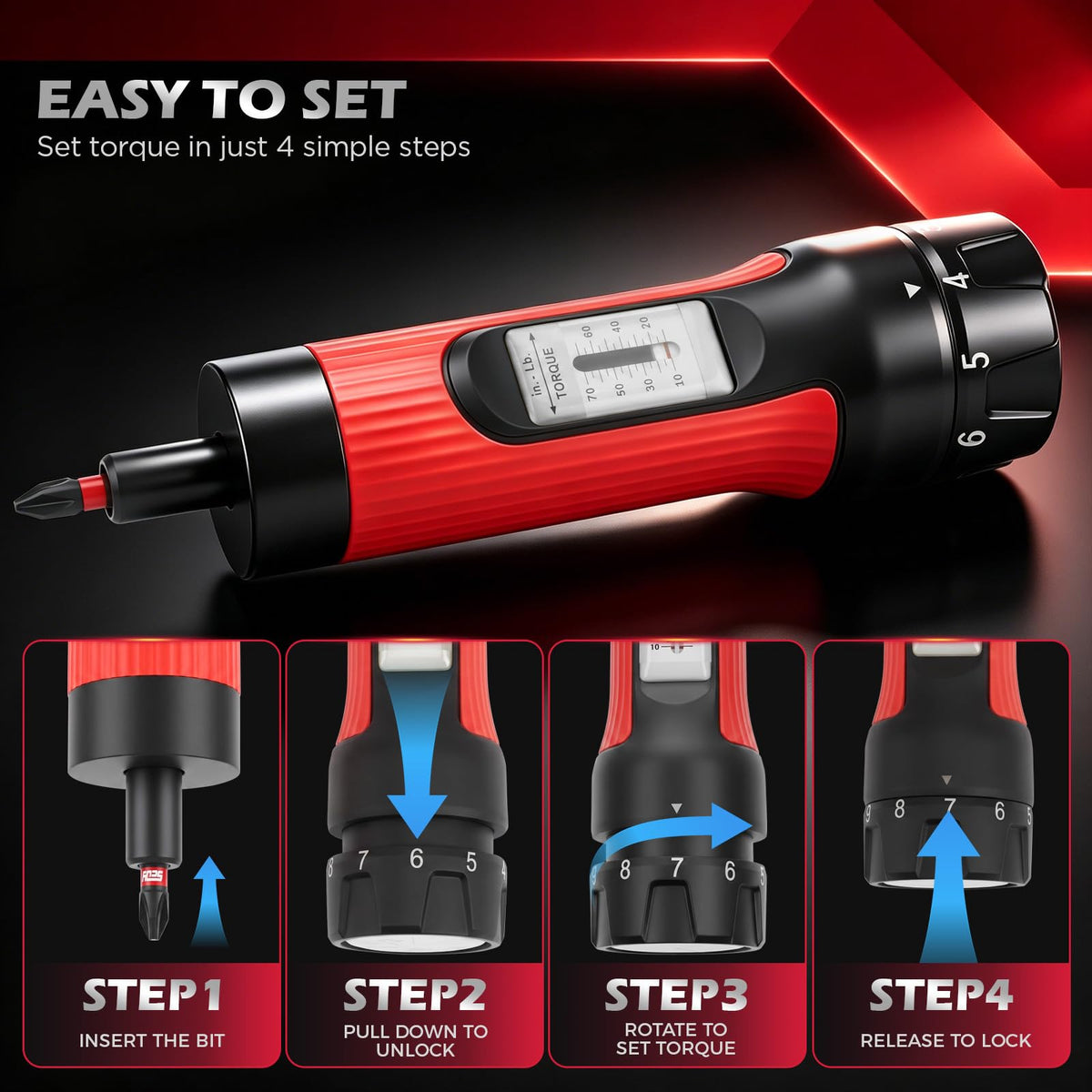64-Piece Torque Screwdriver Set, 10-70 in-lb, 1/4" Drive R198686