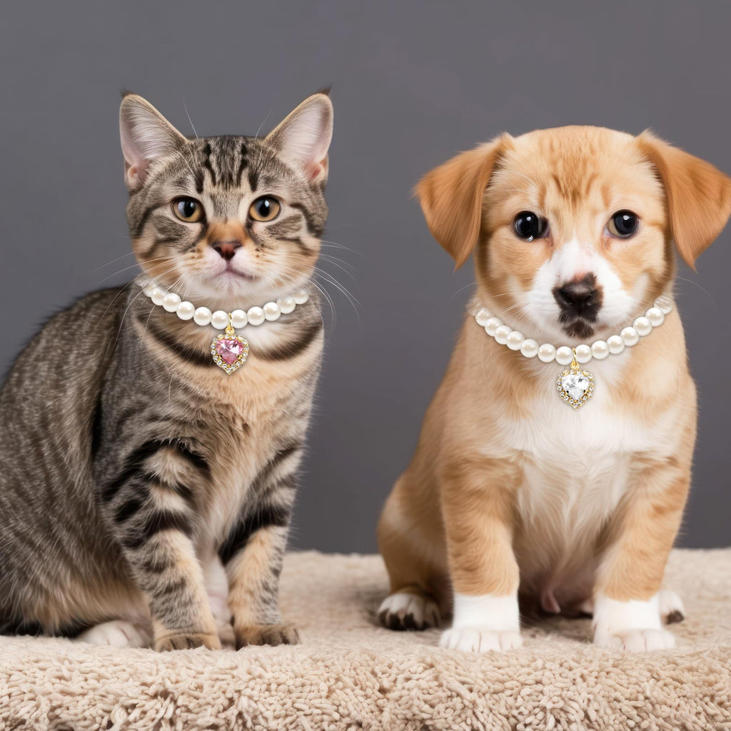 Pink White Pearl Cat Dog Collar A4215