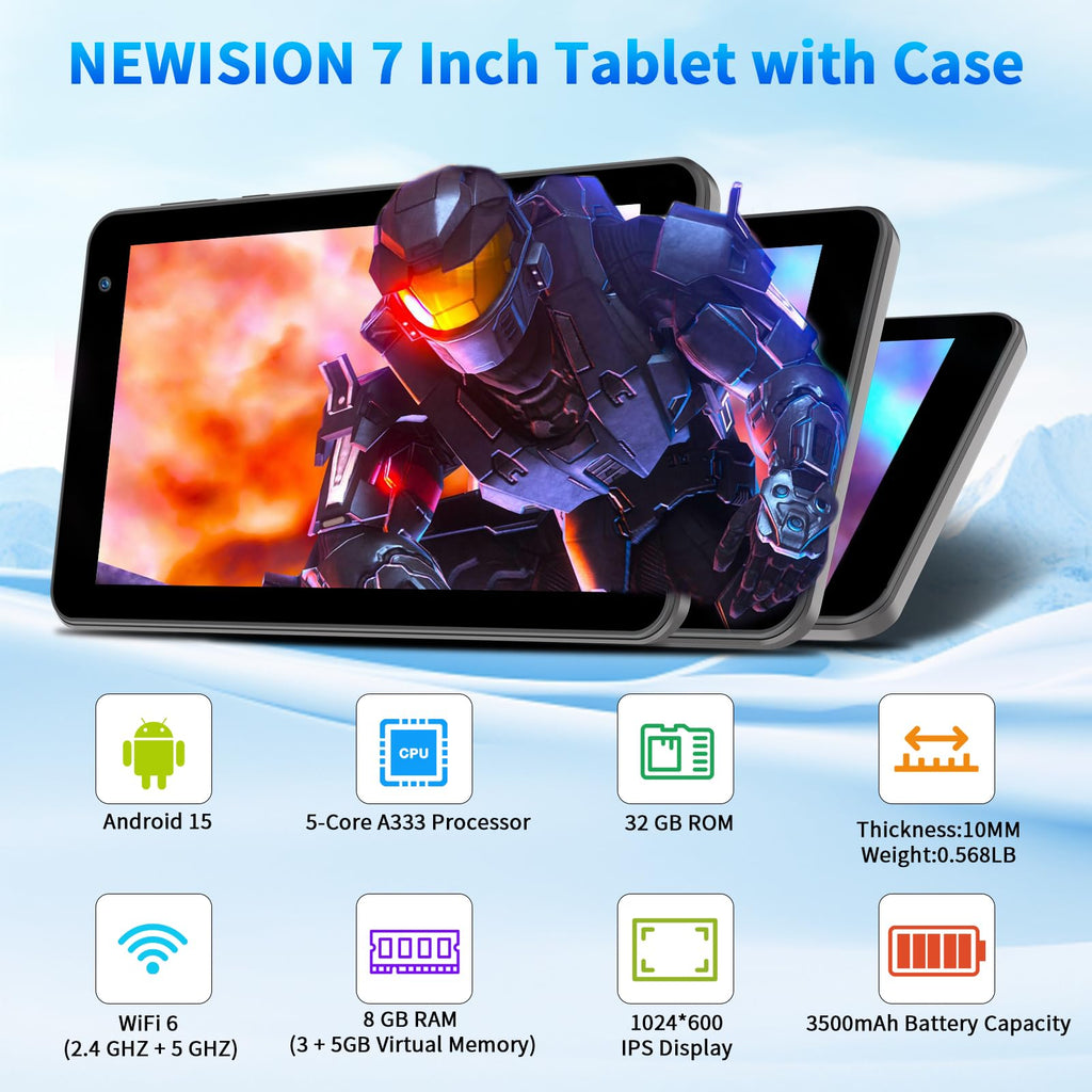 7 Inch Tablet with Case, 32GB+1TB Expand, 5G WiFi, IPS Display (Black) G338421