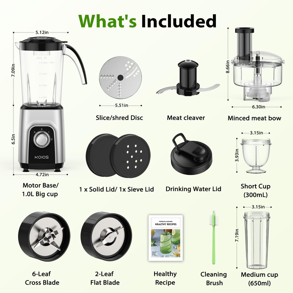 1000W 4 in 1 Blender Food Processor Combo F622