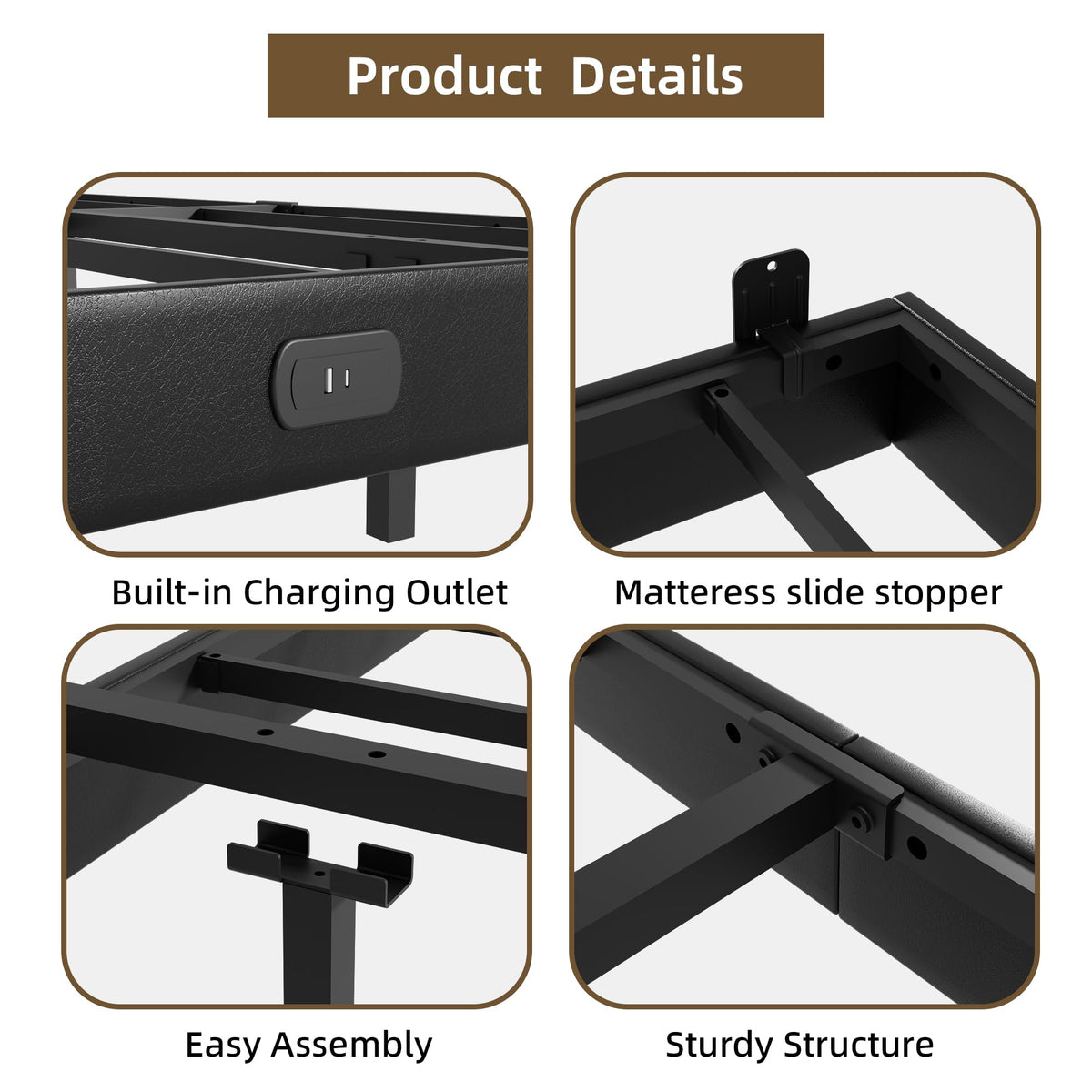 Black Floating Upholstered Platform Bed Frame Full Size with LED Lights and Charging Station Q176526