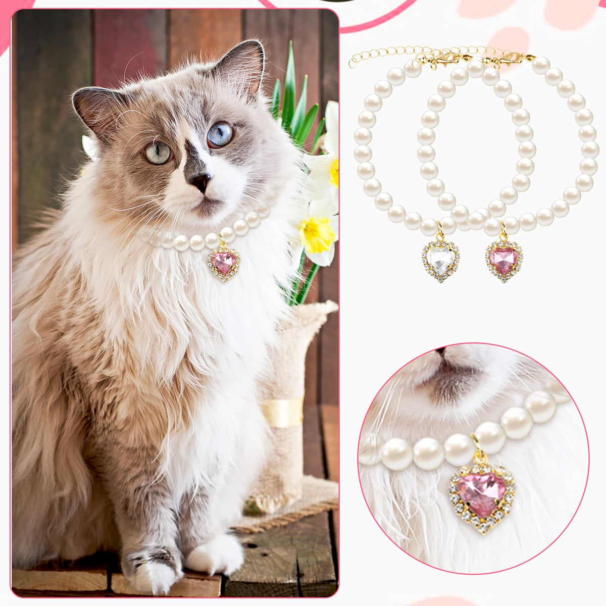 Pink White Pearl Cat Dog Collar A4215