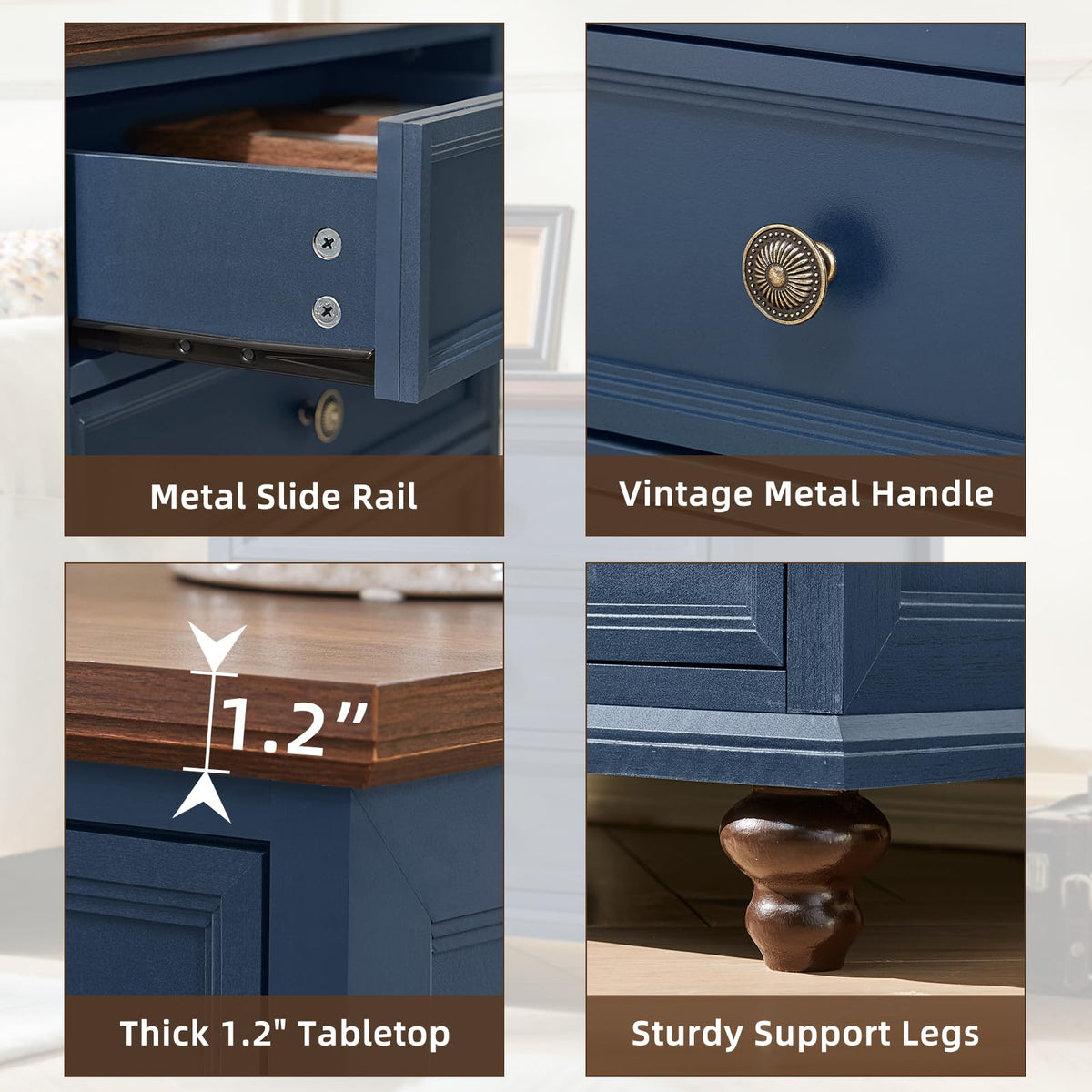Blue Wood Nightstand Set of 2 with Charging Station W48683