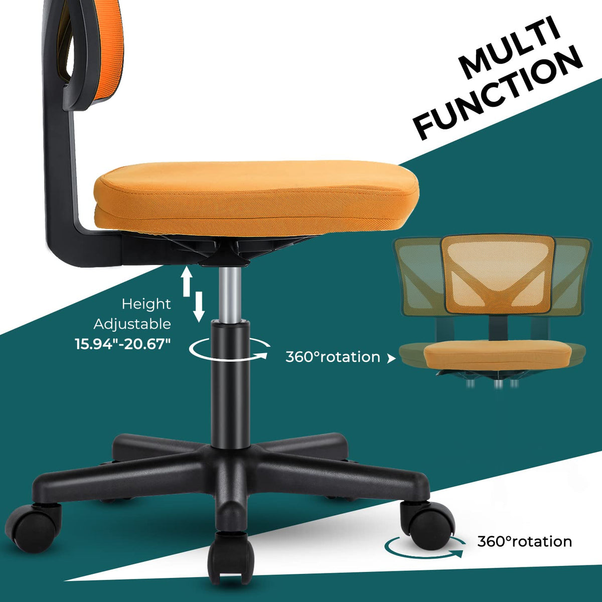 Orange Mesh Ergonomic Adjustable Swivel Rolling Office Chair S607