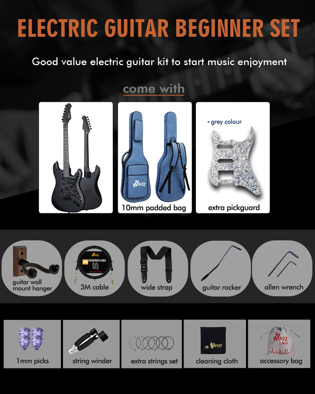 Full Size HSS Electric Guitar with 12 Accessories Q18604