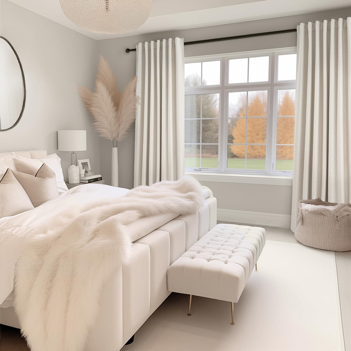 Cream Linen Blackout Curtains 84 Inch Pinch Pleat D548