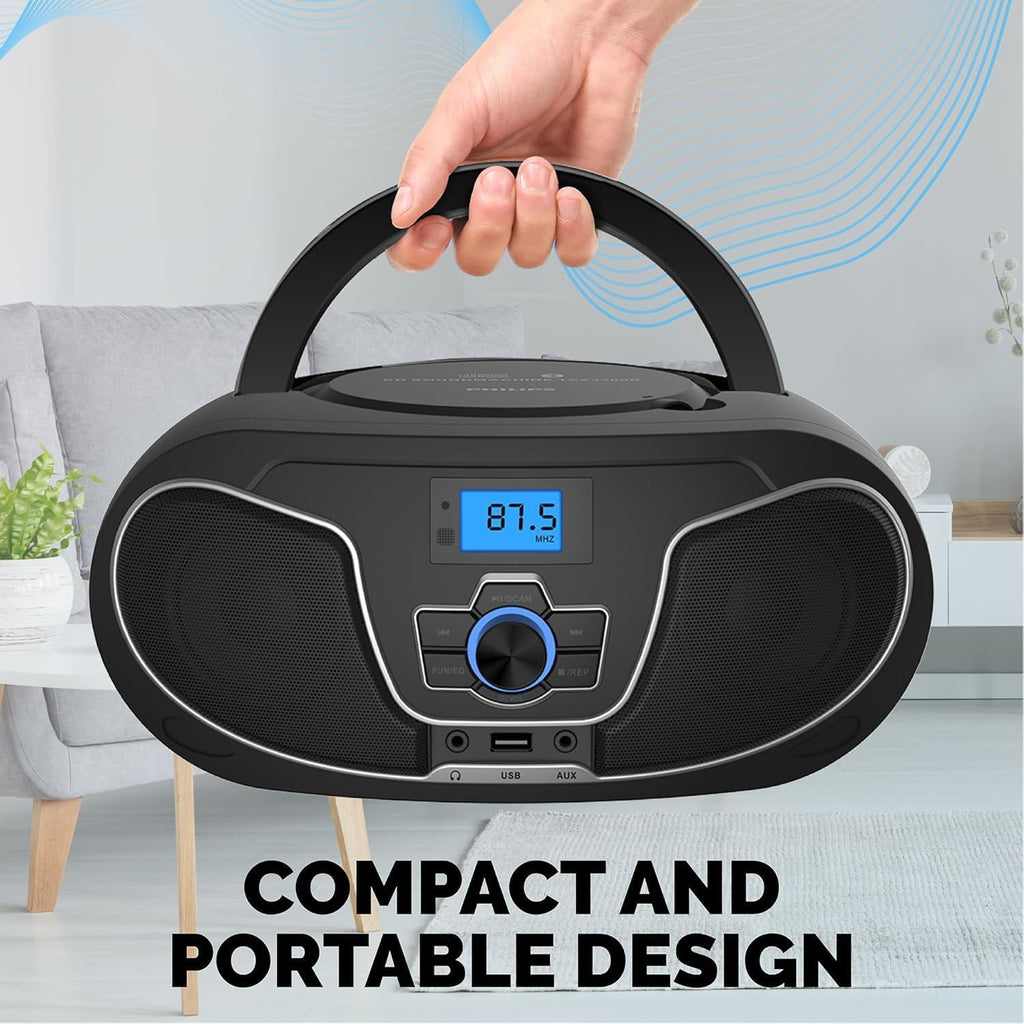 Portable CD Player Boombox with Bluetooth, FM Radio, USB Playback & AUX Input L1382