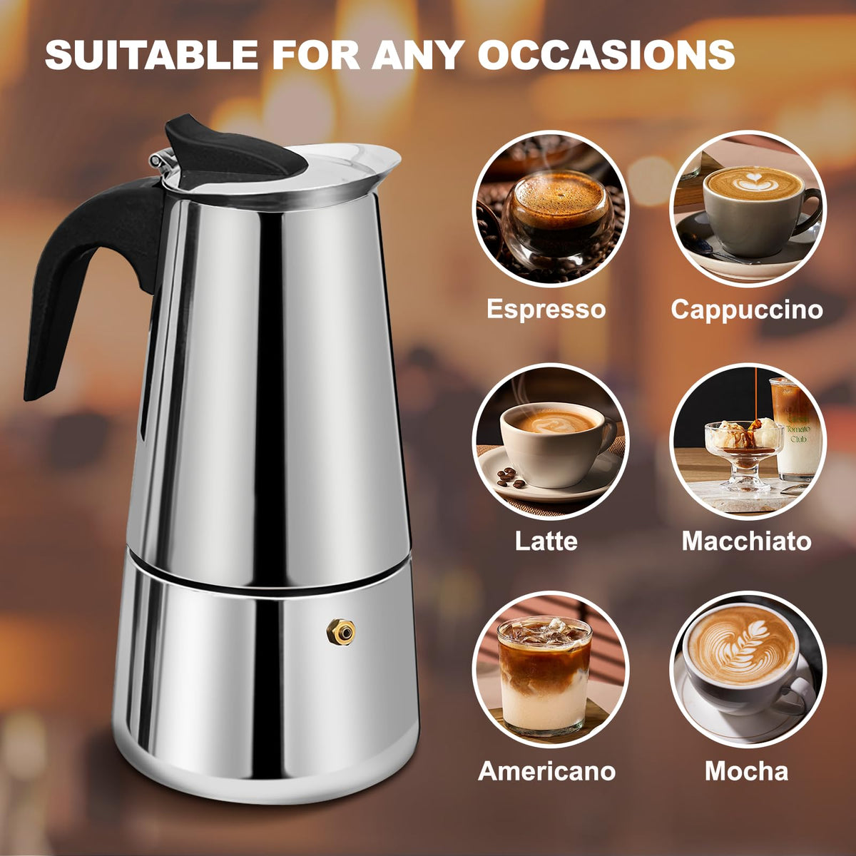12 Cup Stainless Steel Stovetop Espresso Moka Pot 600ml Y49441